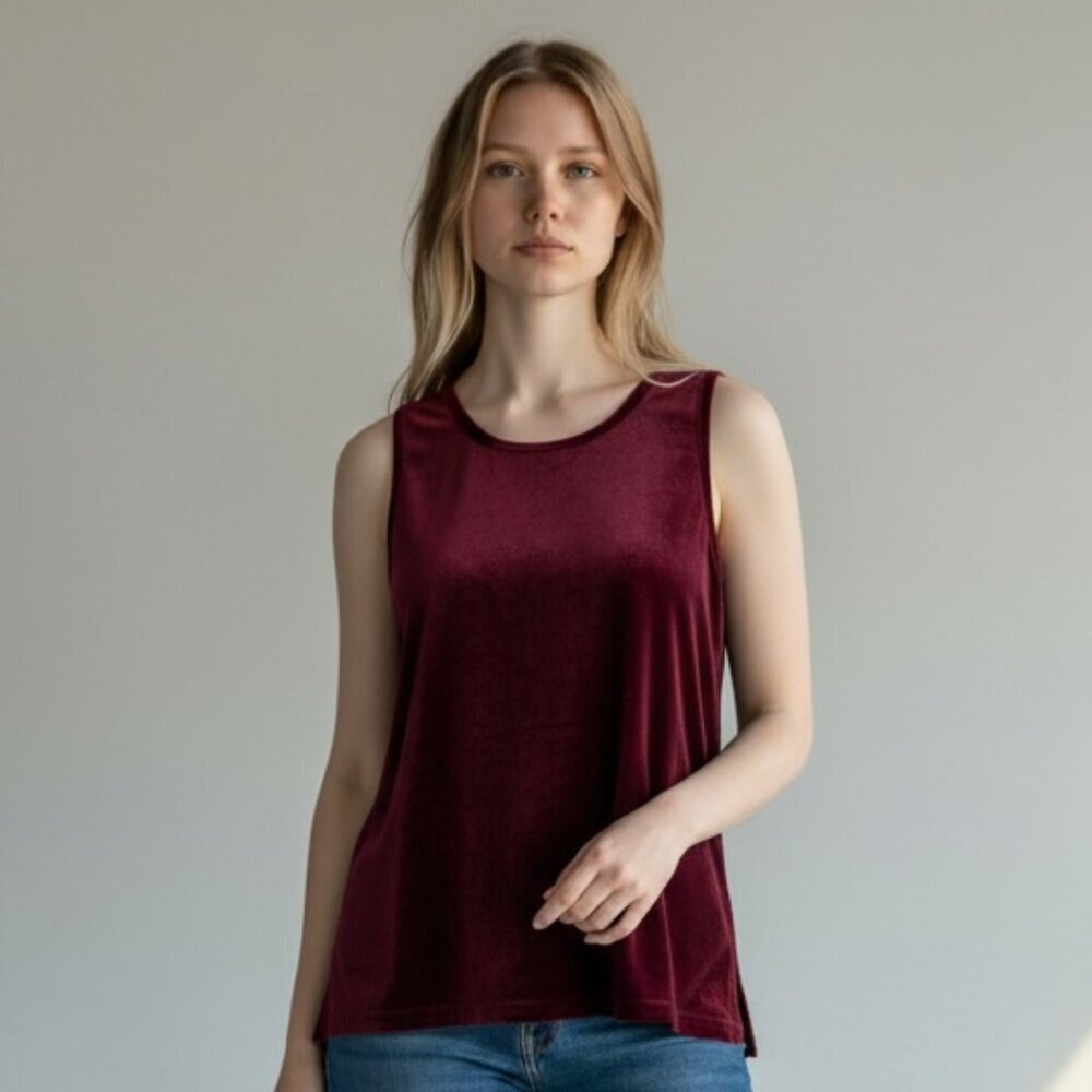 Coldwater Creek Stretch Velvet Tank Top‎ Sz XS Burgundy #264D